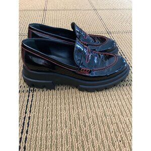 AGL Like New Black Patent Leather Whipstich Trim Loafers Size 9.5 MSRP $595